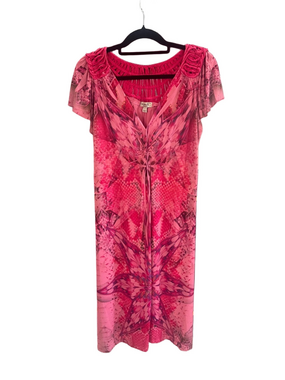 One World Vibrant Pink Patterned Flowy Midi Dress